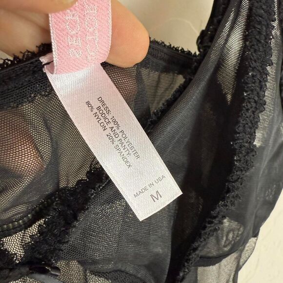 Vintage Y2K 2002 Victoria’s Secret black mesh lingerie mini dress - Picture 5 of 7